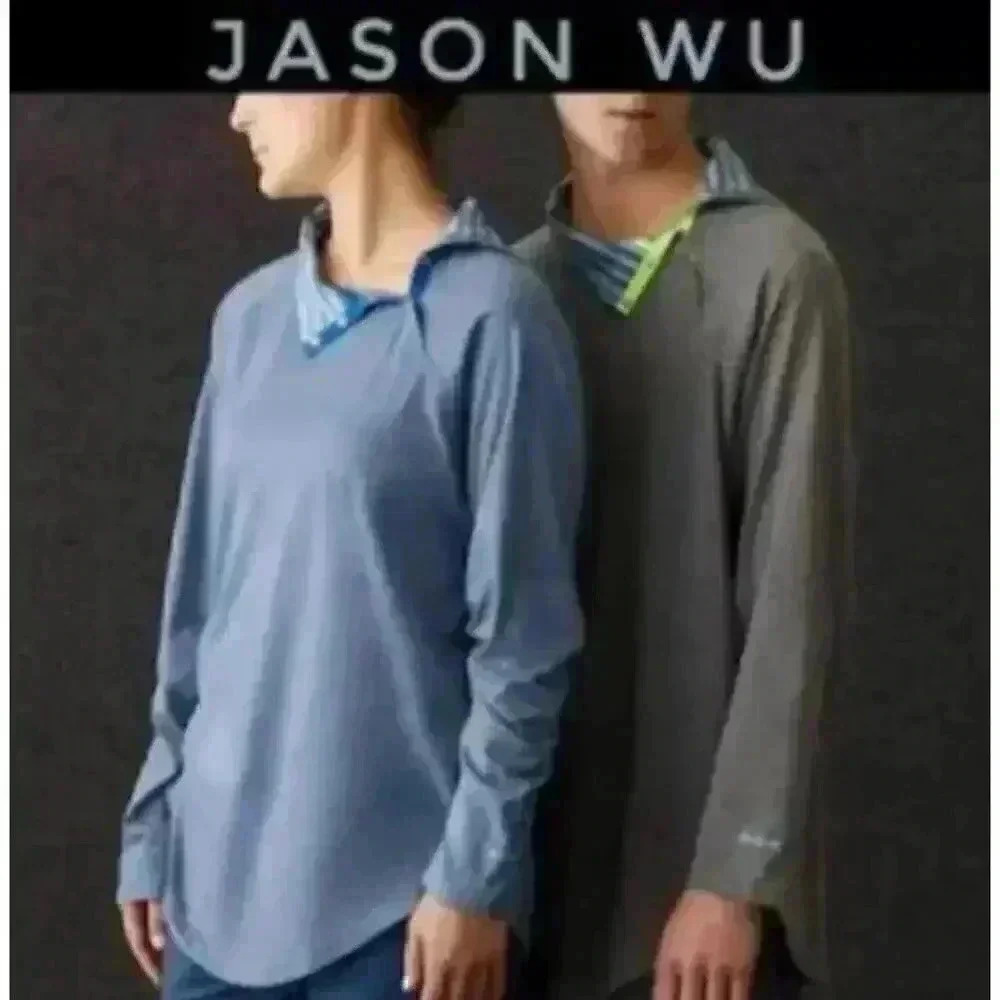 Jason Wu for Eva Air Heather Blue Neck Snap Lounge Shirt Size Medium